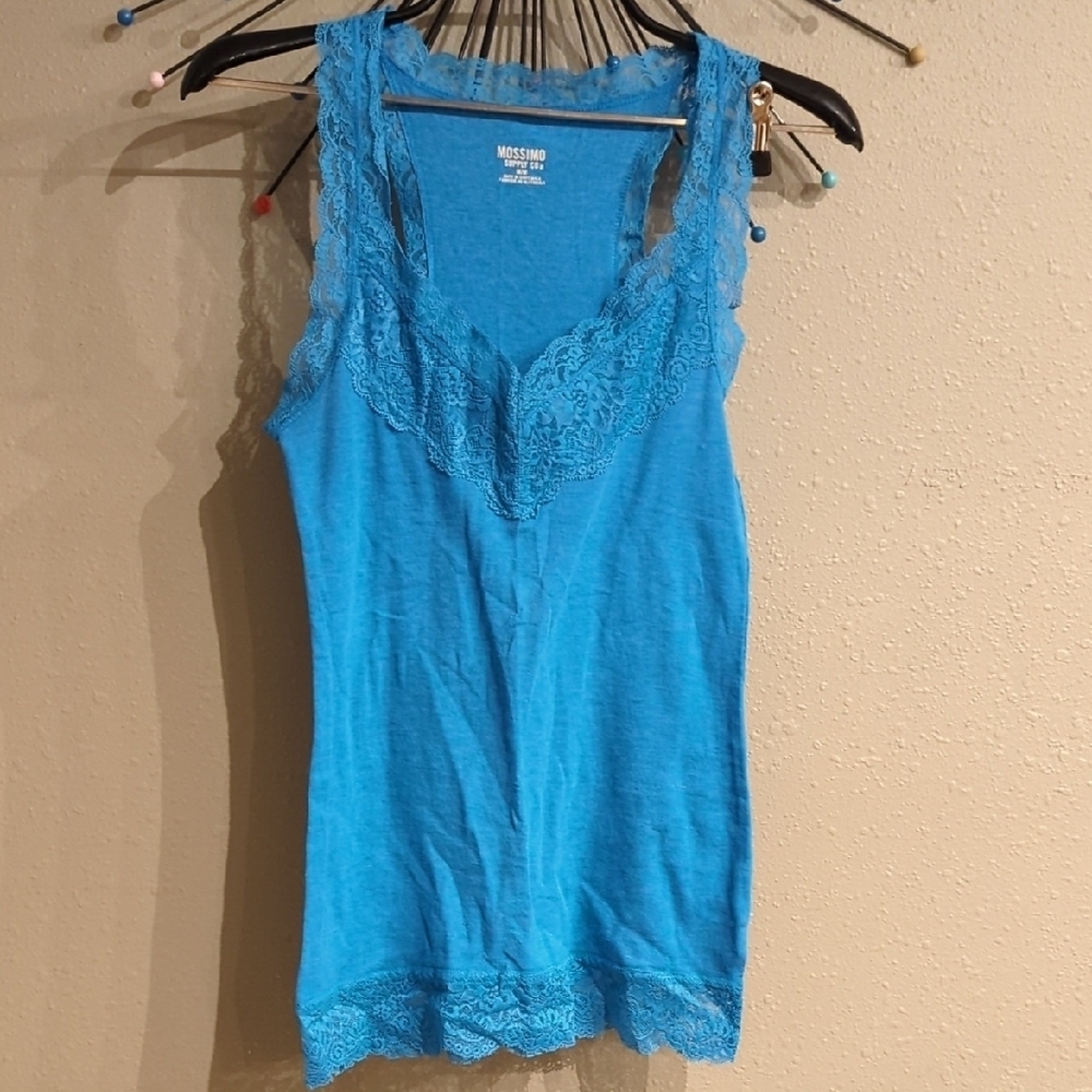 y2k 2000's Mossimo Cami Lace Tank Blue Ribbed